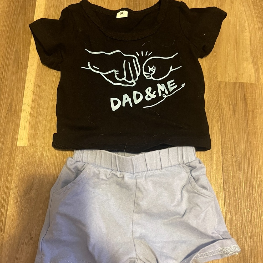 Black Graphic Tee and Gray Shorts Set